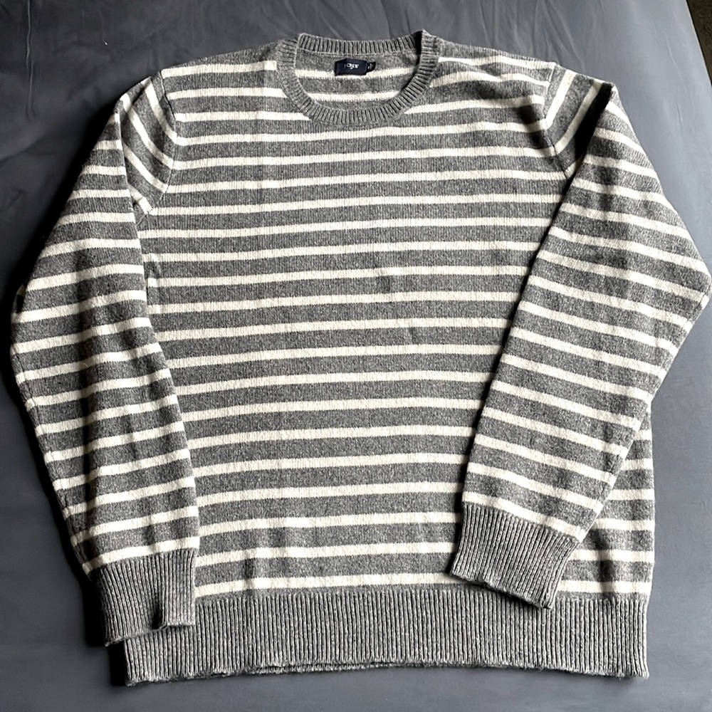 JCrew Mens Gray Striped lambs wool Sweater XL